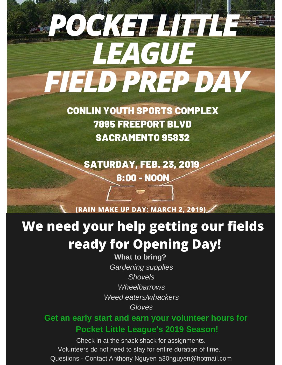 Field Prep Day is Saturday, February 23rd 2019