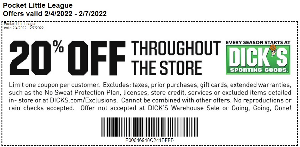 20 percent off coupon for Dick's Sporting Goods